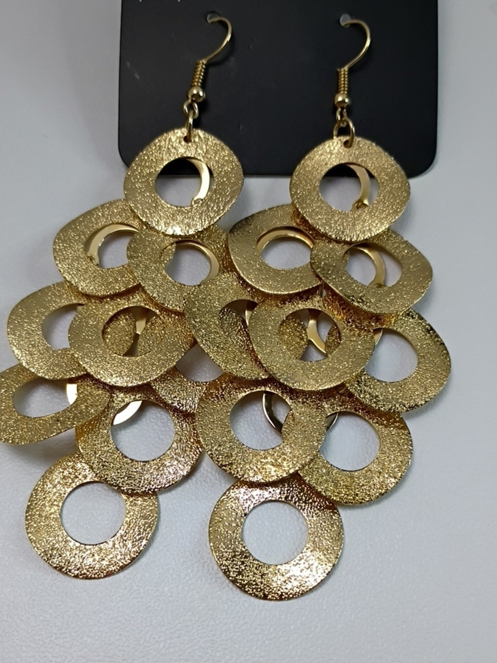 Gold Statement Dangle Earrings - Elegant Circle Chandelier